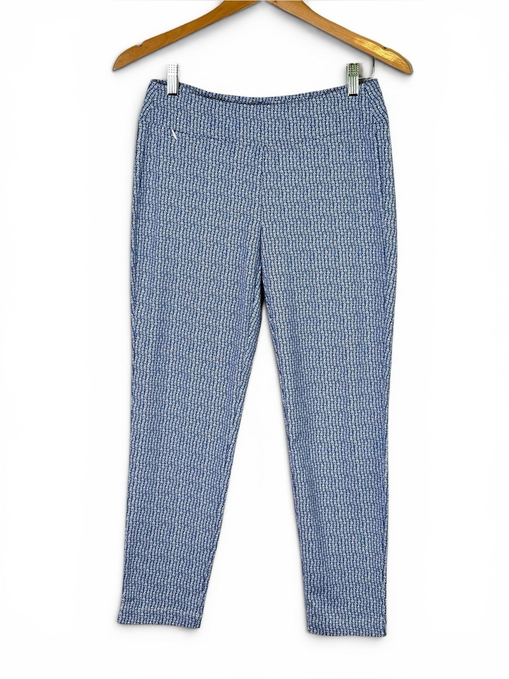 J.McLaughlin Geo Printed Pull On Ankle Pants Blue White Size S Catalina Cloth